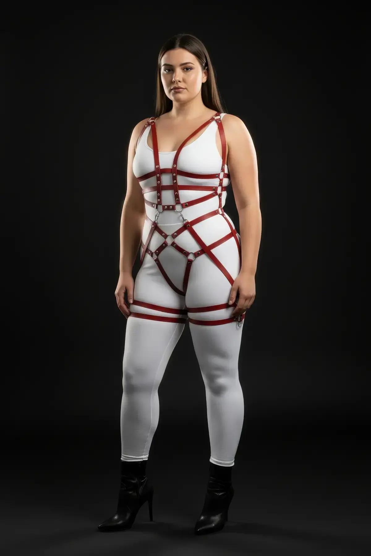 Claret Red Full Body Harness with O-Rings & Thigh Straps