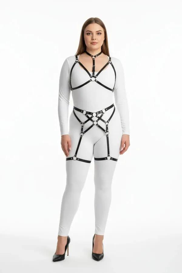 Black Full Body Harness Set with Garter Straps