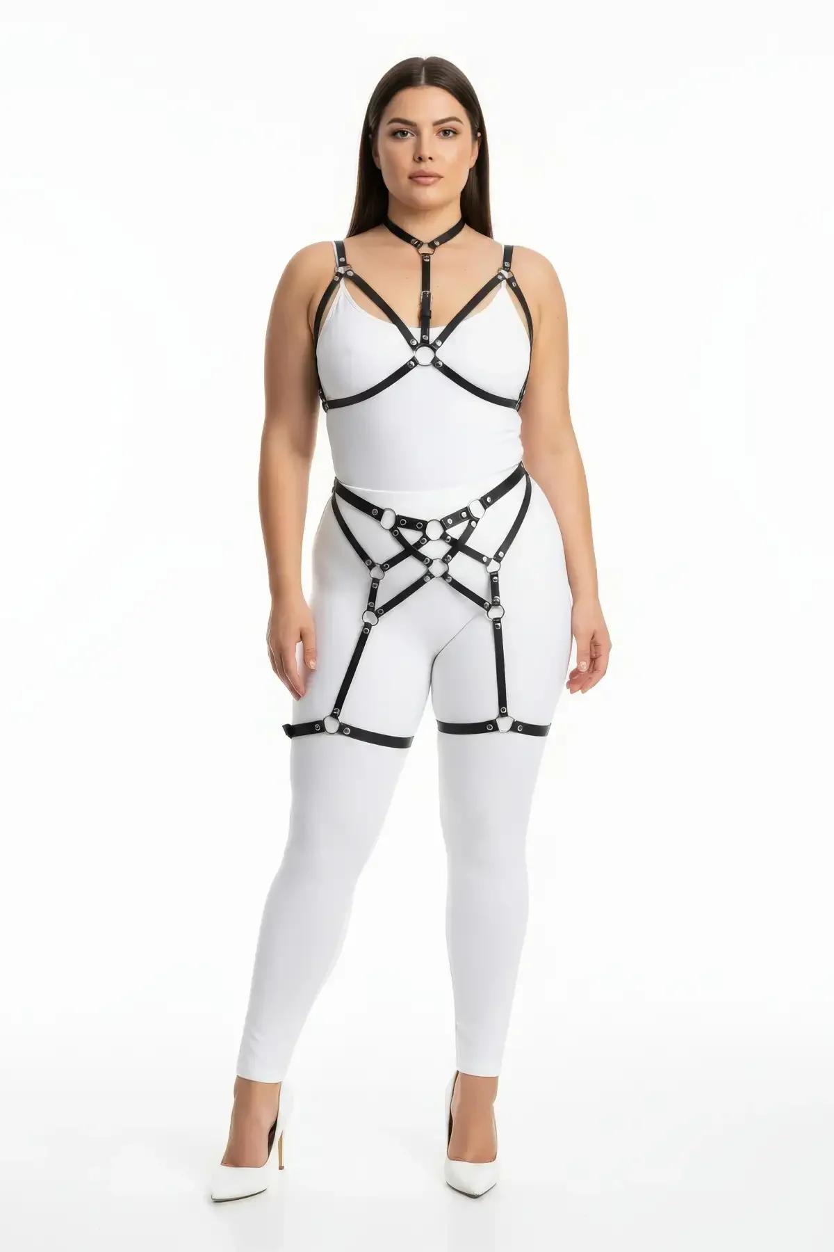 Black Full Body Harness Set with Garter Straps