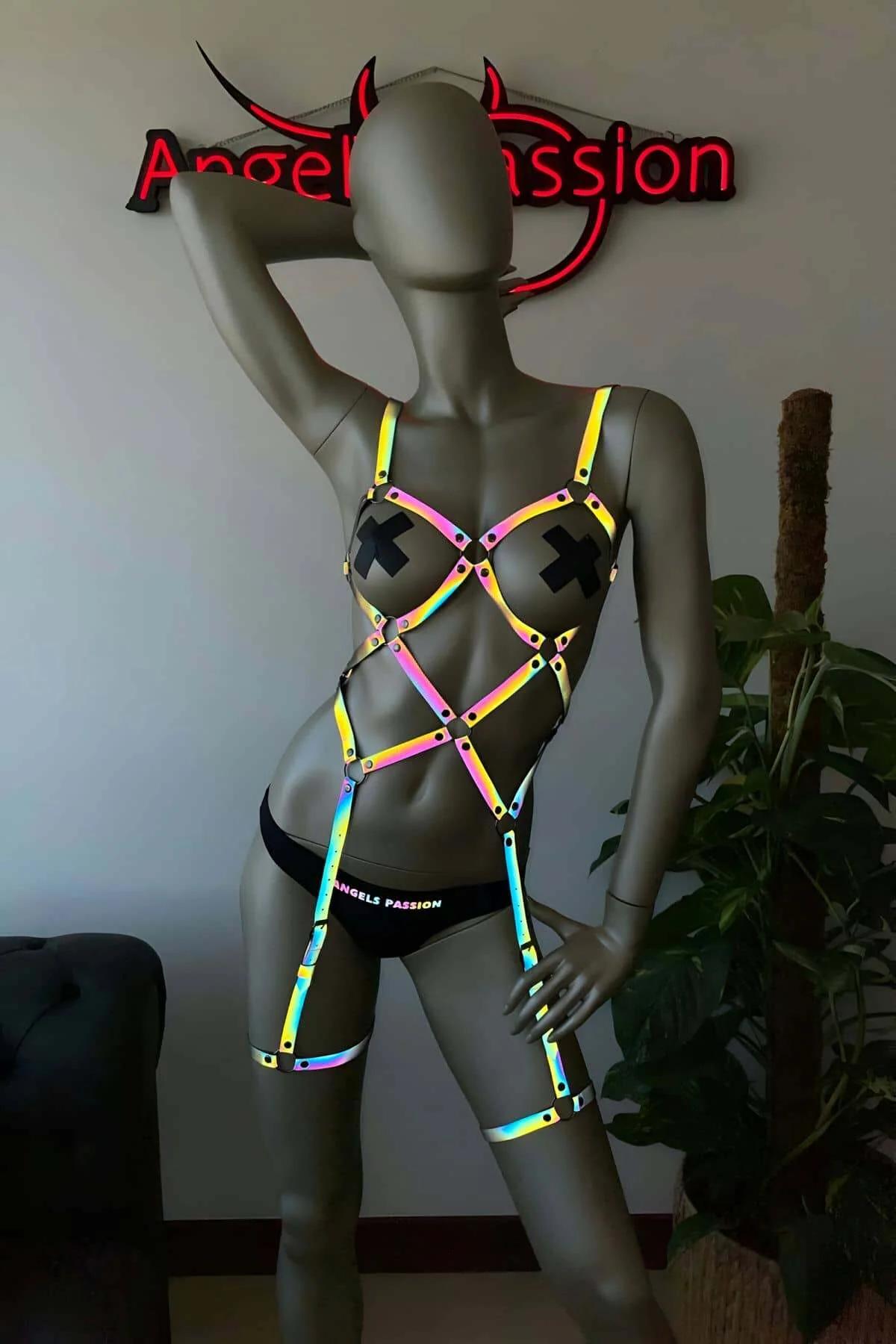 Iridescent Reflective Full Body Harness with Adjustable Straps