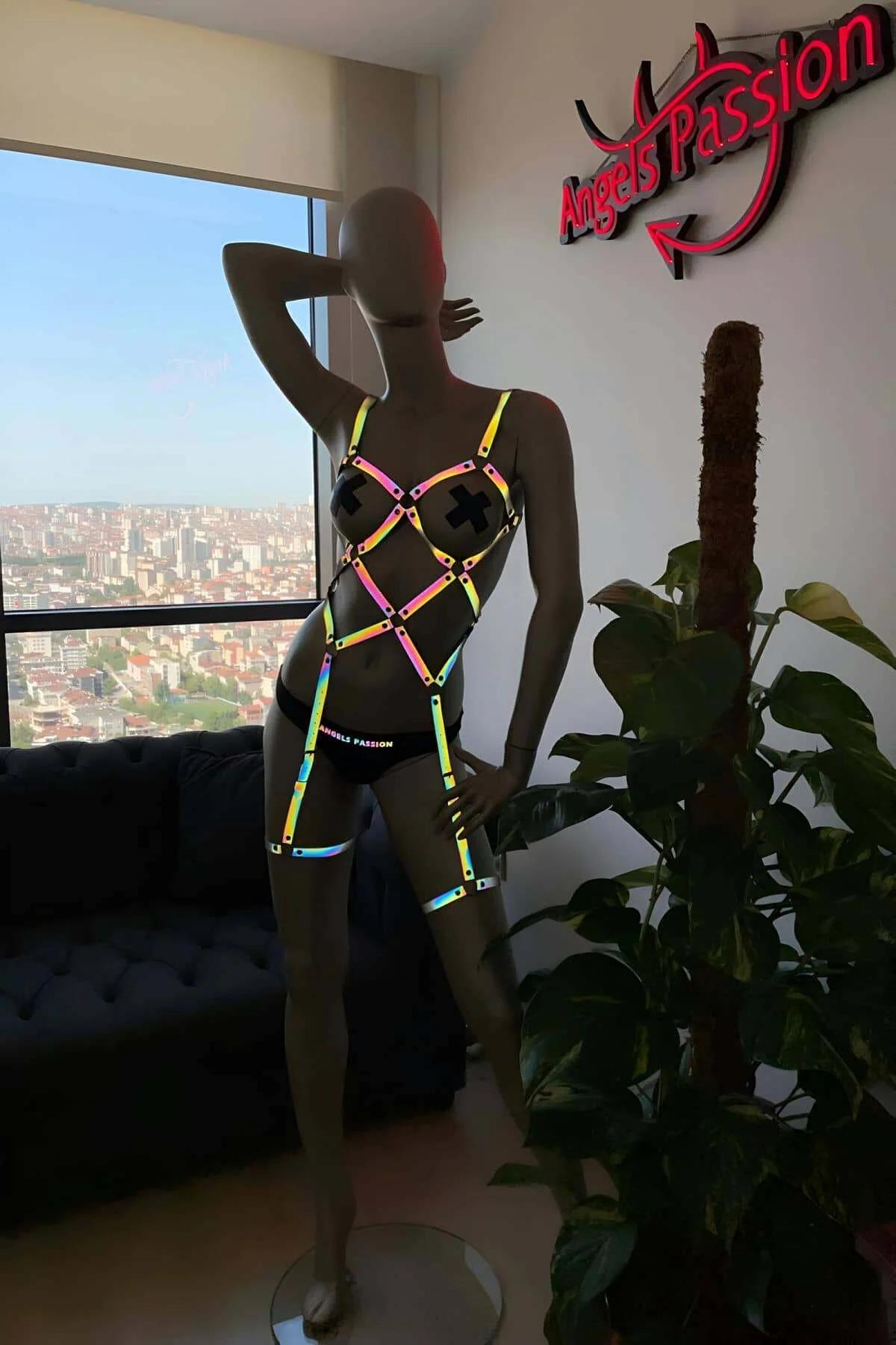 Iridescent Reflective Full Body Harness with Adjustable Straps