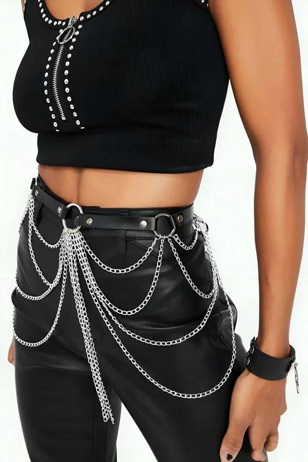 Multi-Chain Faux Leather Waist Harness