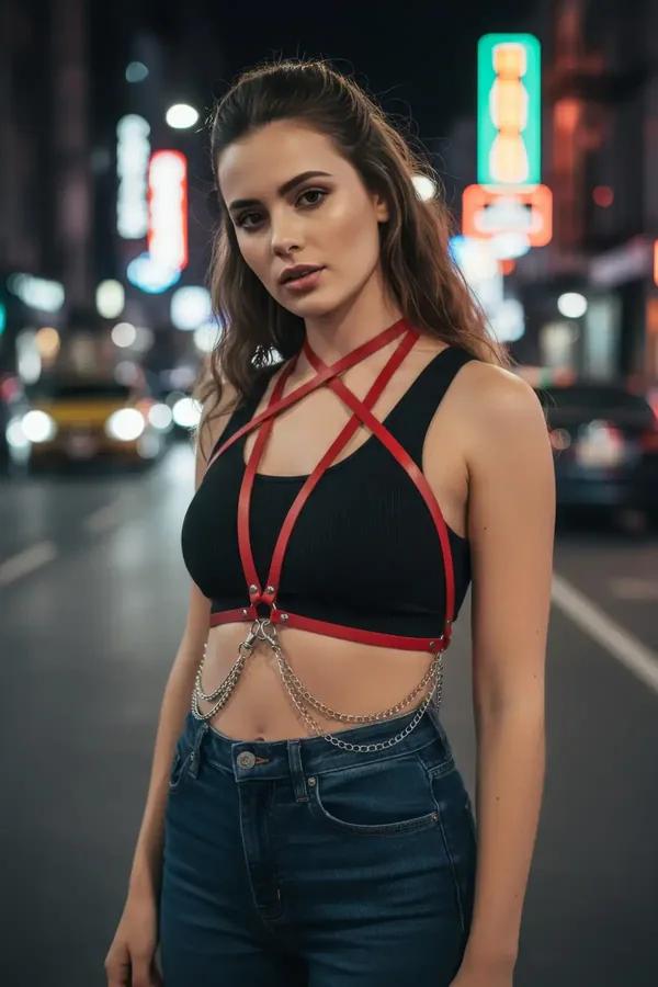 Cross-Chest Body Harness with Draped Waist Chains