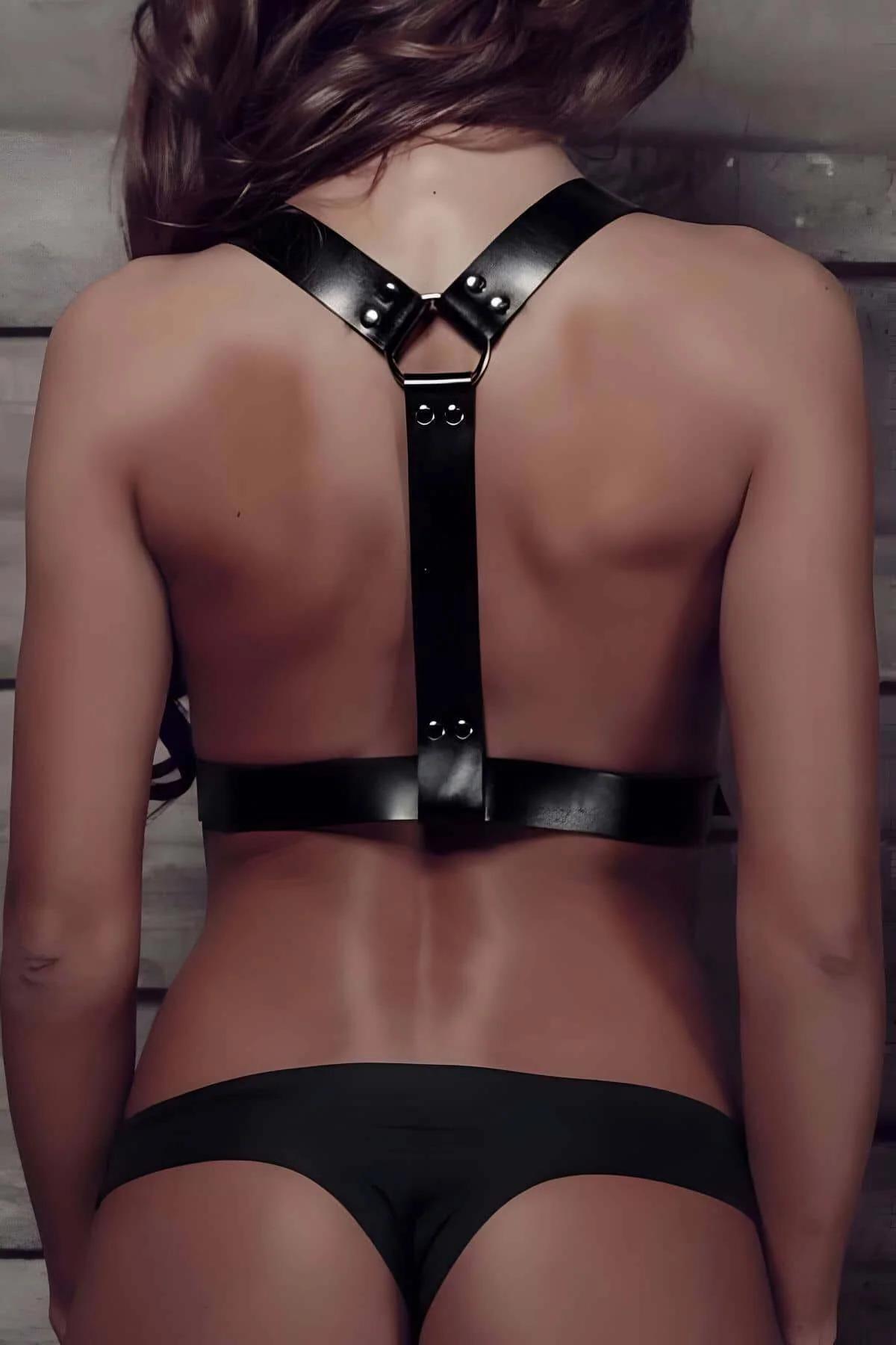 Adjustable Faux Leather Overlay Chest Harness