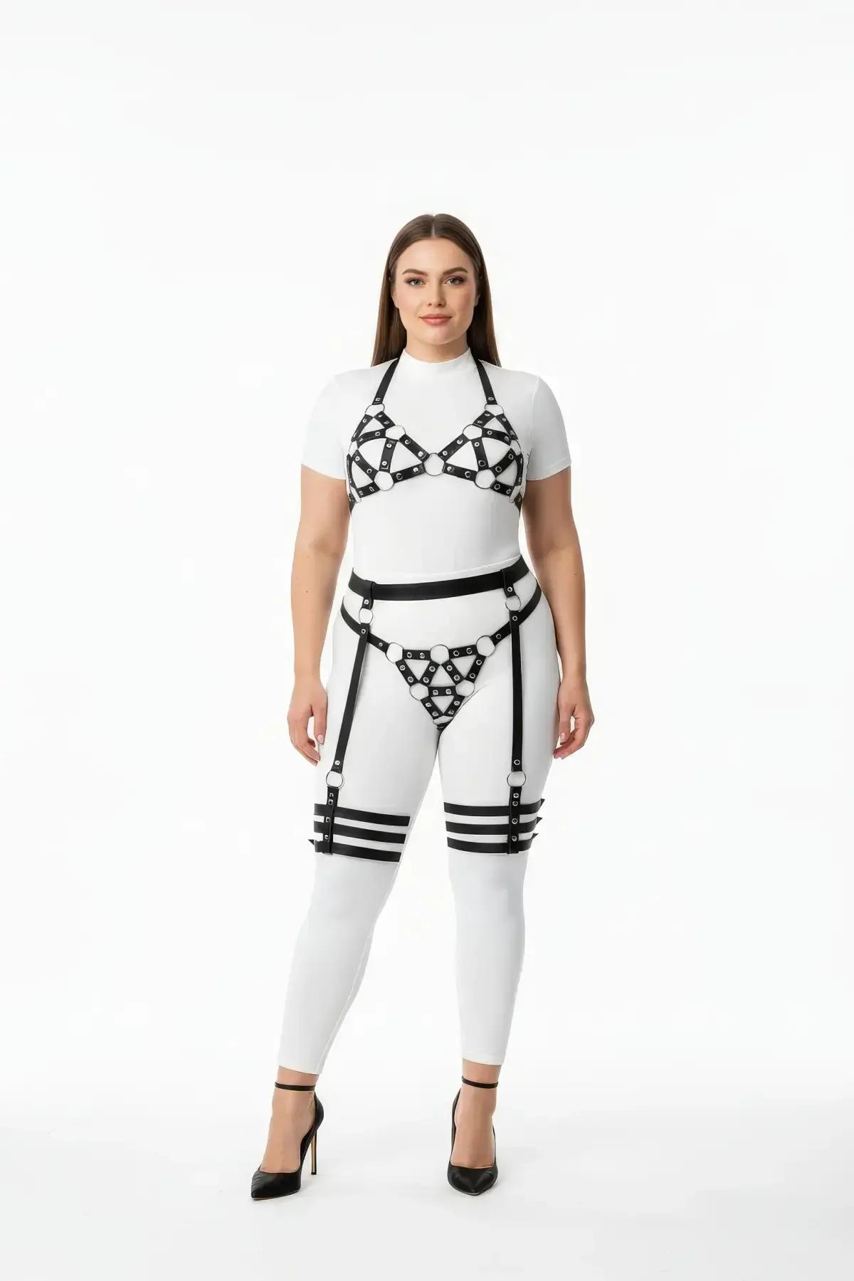 Geometric O-Ring Harness Set with Detachable Garter Straps