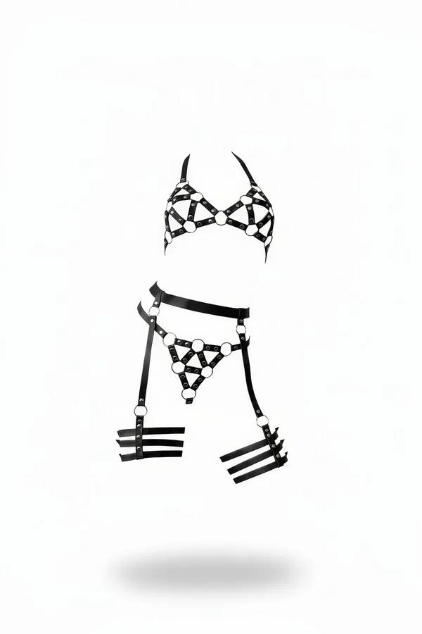 Caged Body Harness Set with Garter Thigh Straps