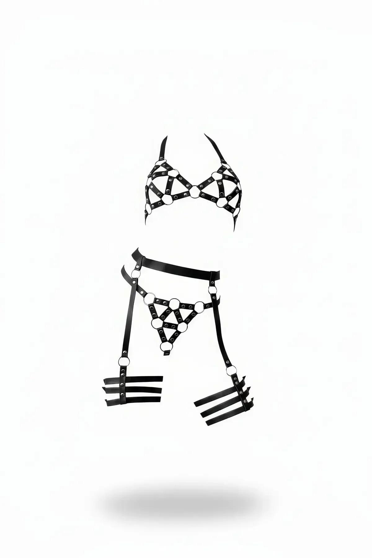 Caged Body Harness Set with Garter Thigh Straps
