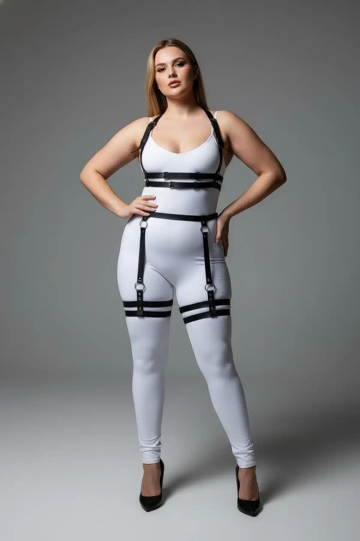 Adjustable Faux Leather Body Harness with Garter Straps