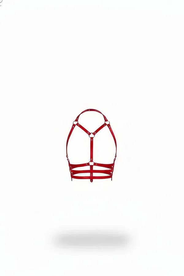 Red Underbust Cage Harness with O-Ring Details