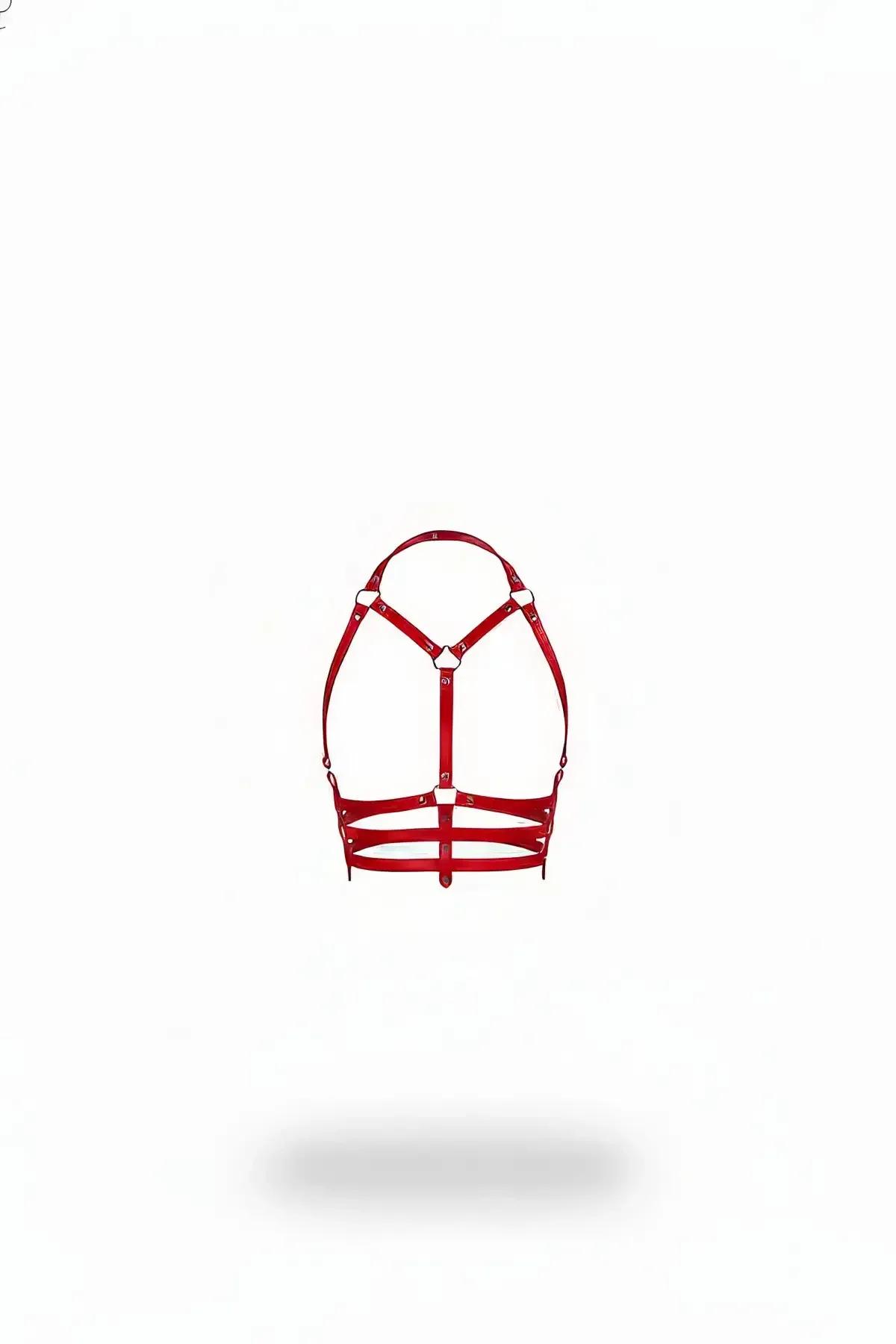 Red Underbust Cage Harness with O-Ring Details