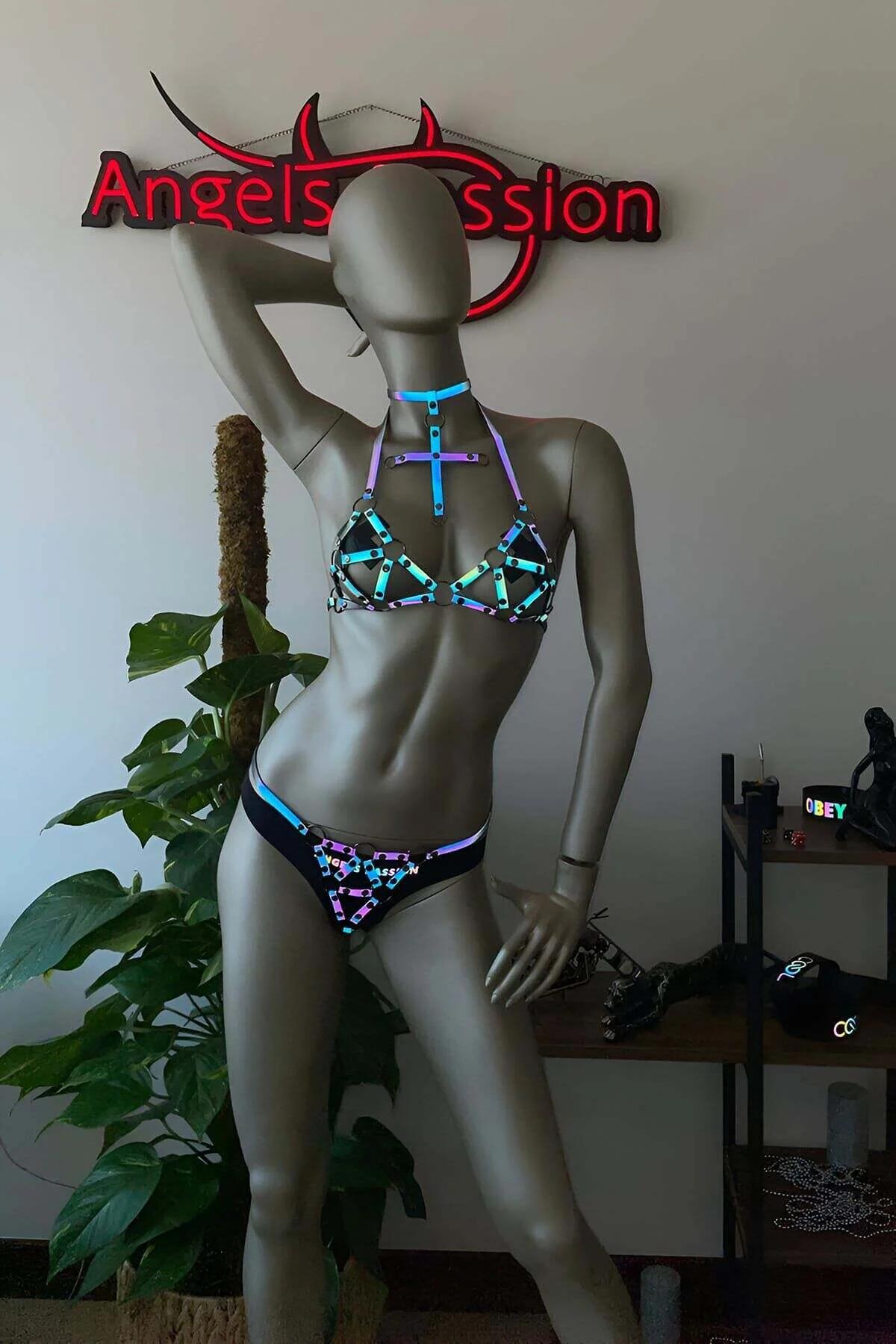 Geometric Light-Up Harness Bra Set