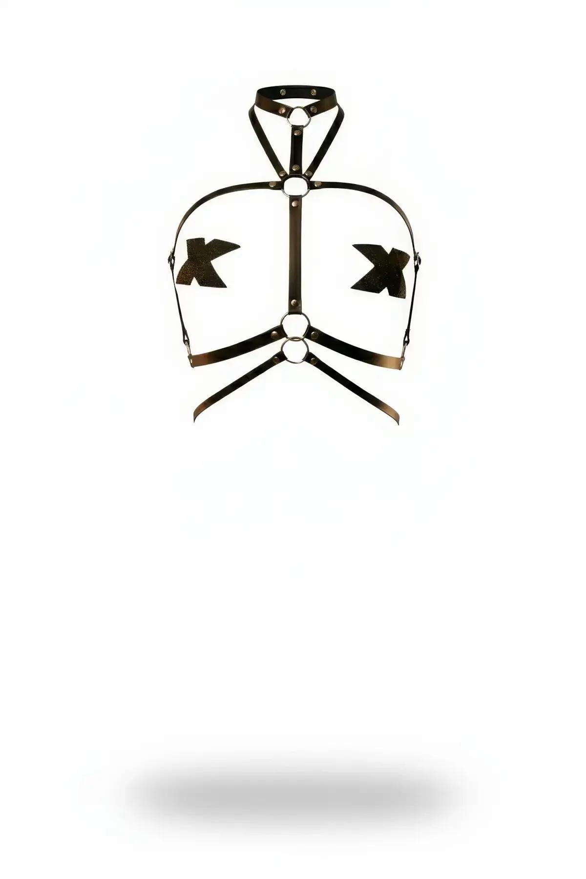 Strappy Harness with X-Bust Detail and Adjustable O-Rings