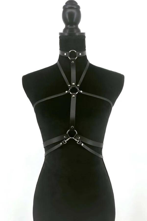 Adjustable Faux Leather Chest Harness with O-Rings