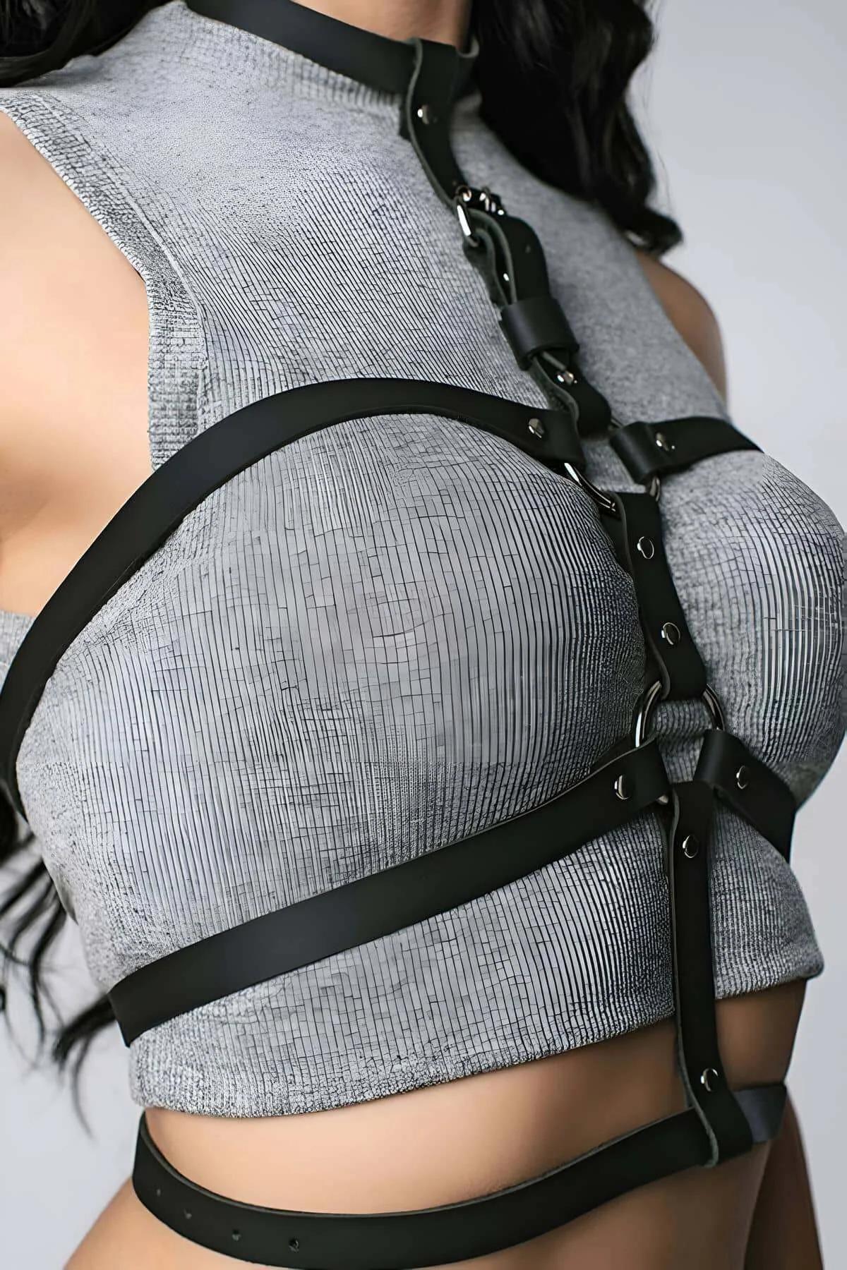 Black Faux Leather Strappy Body Harness