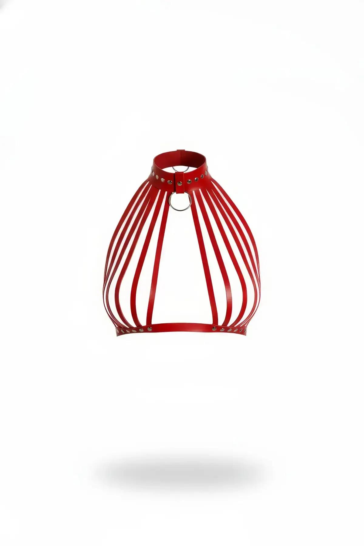 Red Faux Leather High Neck Cage Chest Harness