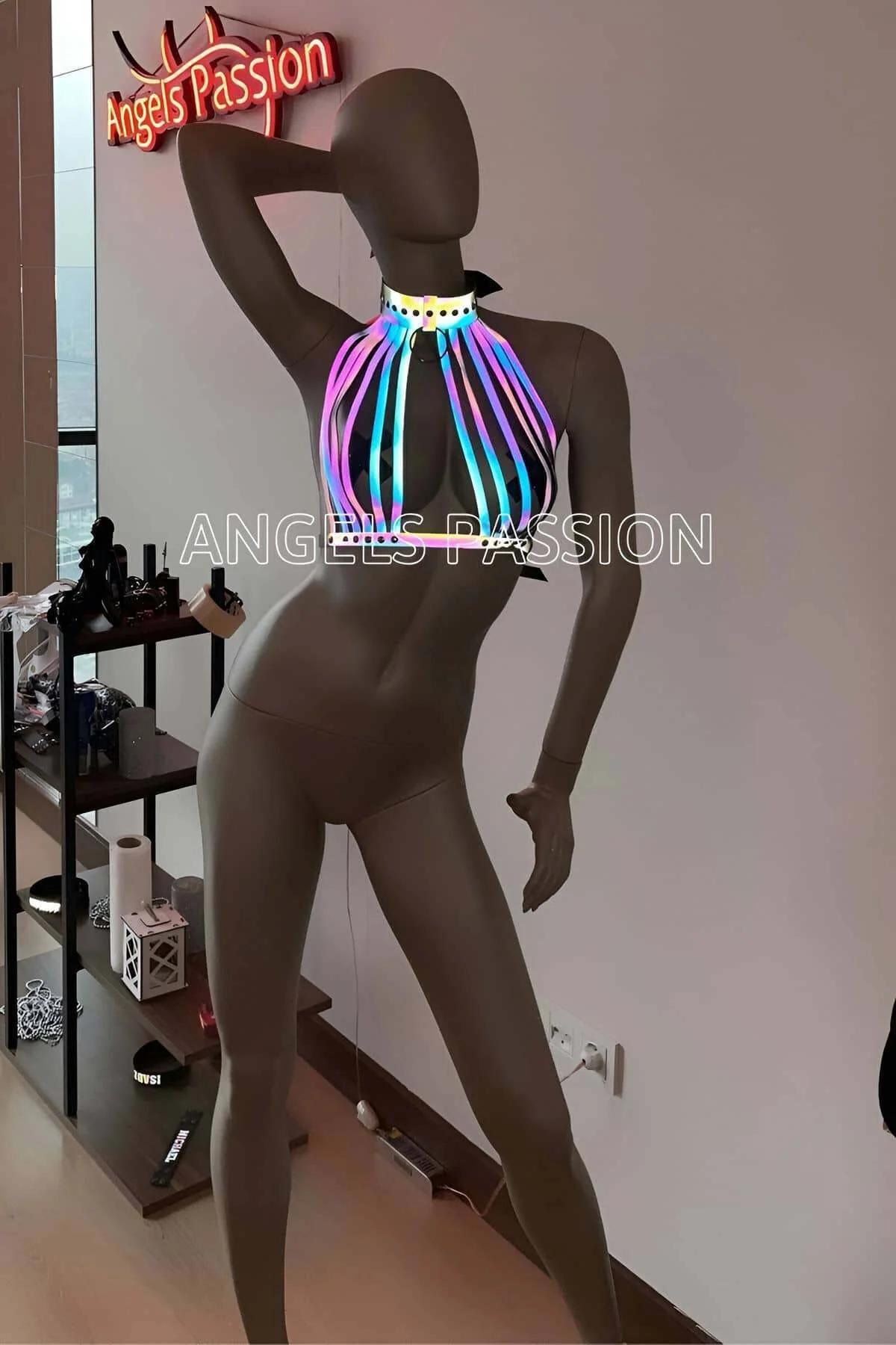 Reflective Rainbow Harness with Choker Detail