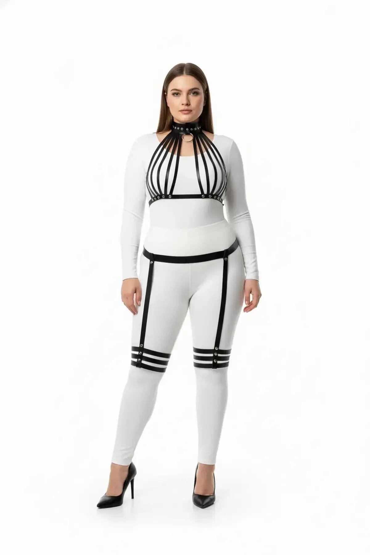 Faux Leather Full Body Harness with Thigh Garters