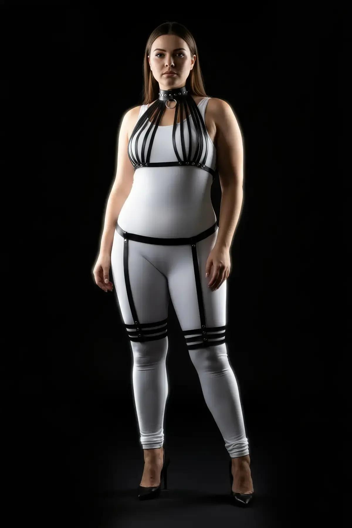 Faux Leather Full Body Harness with Thigh Garters