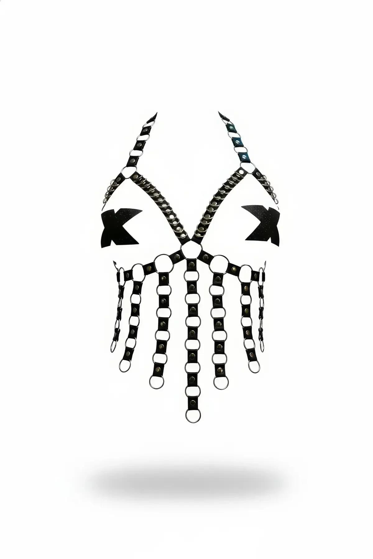 Halter Chest Harness with Chain Detail & O-Ring Fringe