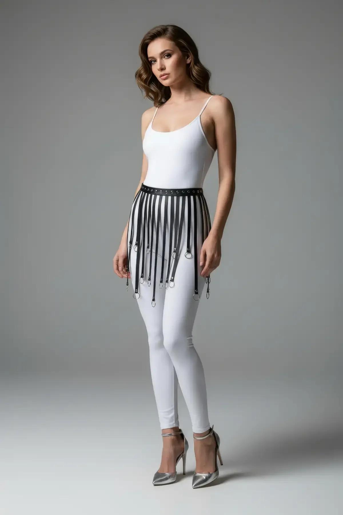 Black Fringe Garter Skirt with O-Ring Straps