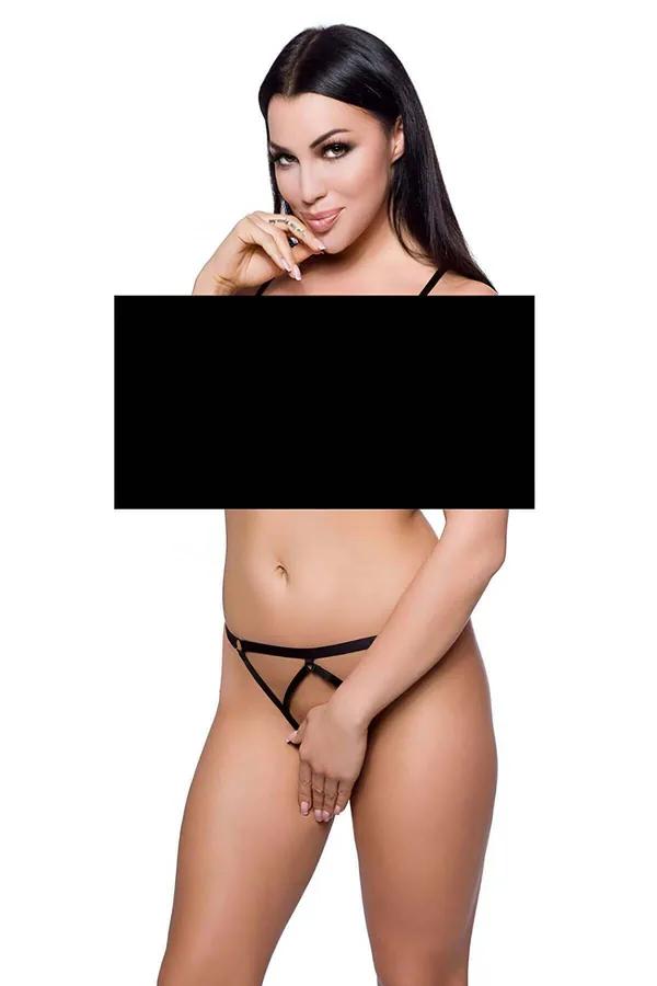 Strappy Open Crotch Thong Panties with O-Ring Details