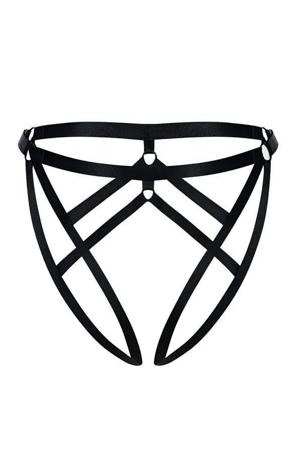 Strappy Open Crotch Thong Panties with O-Ring Details