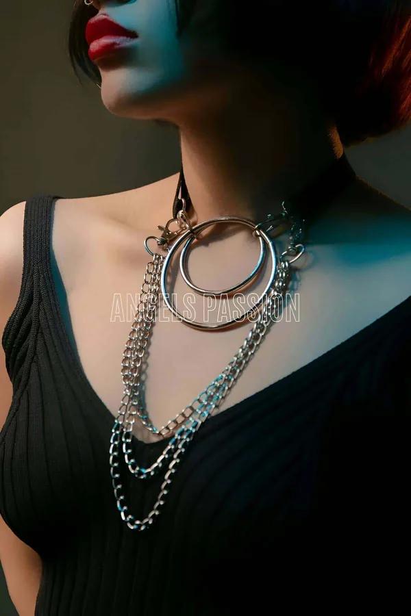 Choker Necklace with Layered Chains & O-Rings