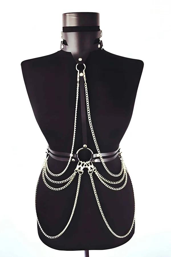 Chain Body Harness with Choker Neck Strap