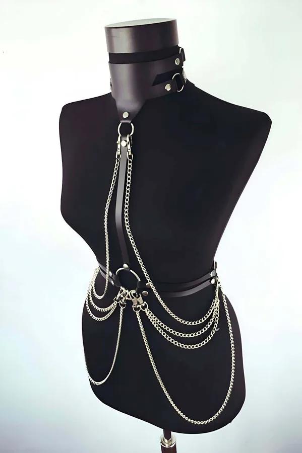 Chain Body Harness with Choker Neck Strap