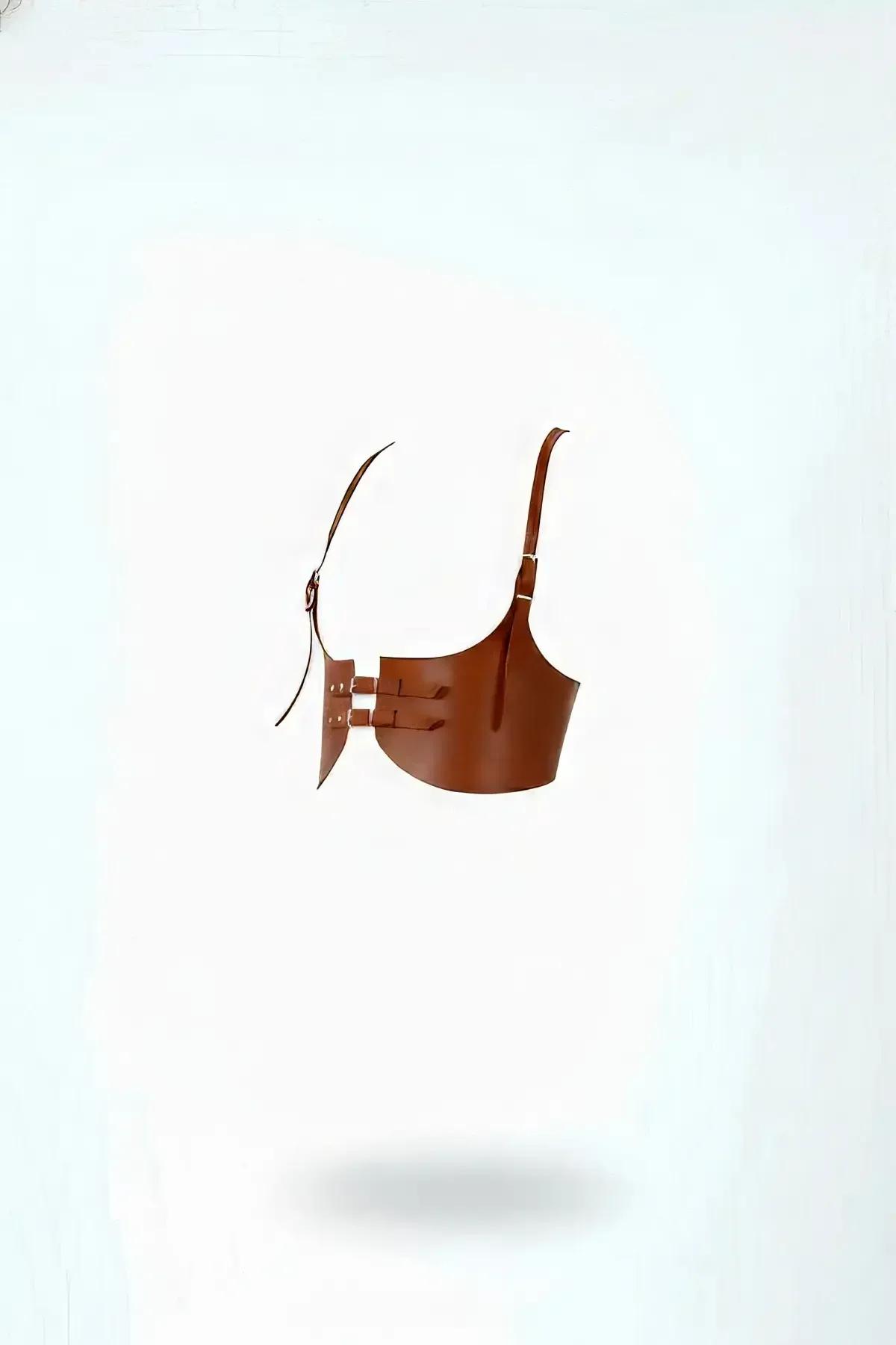 Tan Faux Leather Underbust Corset Harness