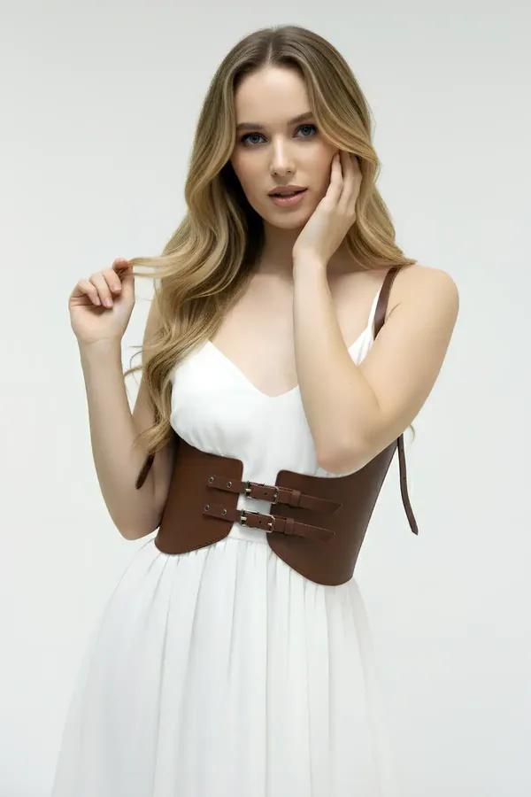 Wide Faux Leather Underbust Waist Cinch Belt