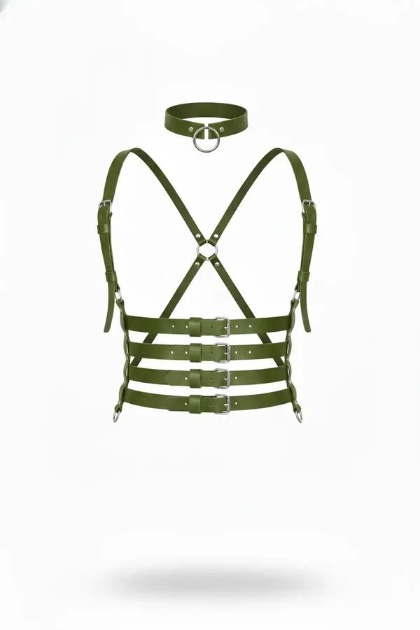 Multi-Buckle Chest Body Harness with Choker