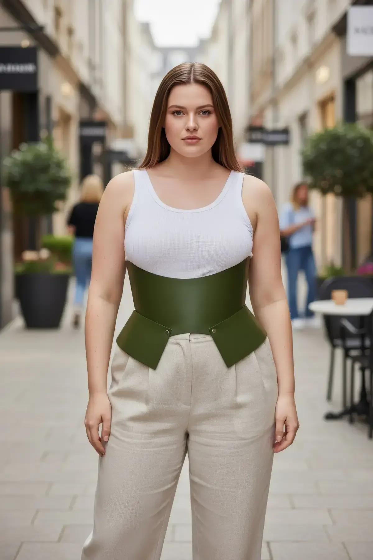 Wide Corset Belt with Peplum Waist Detail