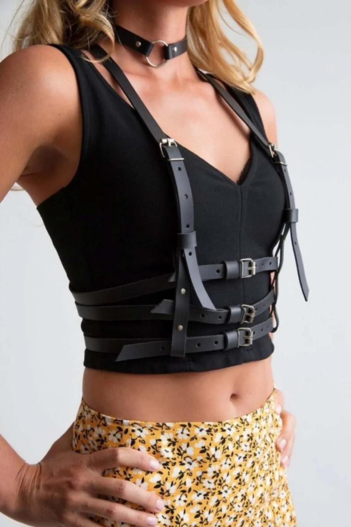Strappy Faux Leather Body Harness with Choker