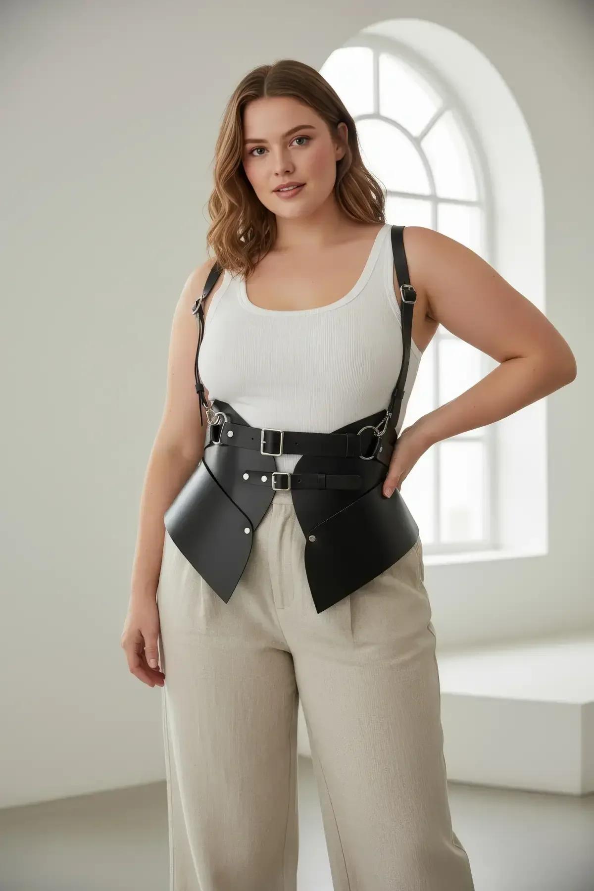 Faux Leather Corset Harness Belt with Sculpted Waist