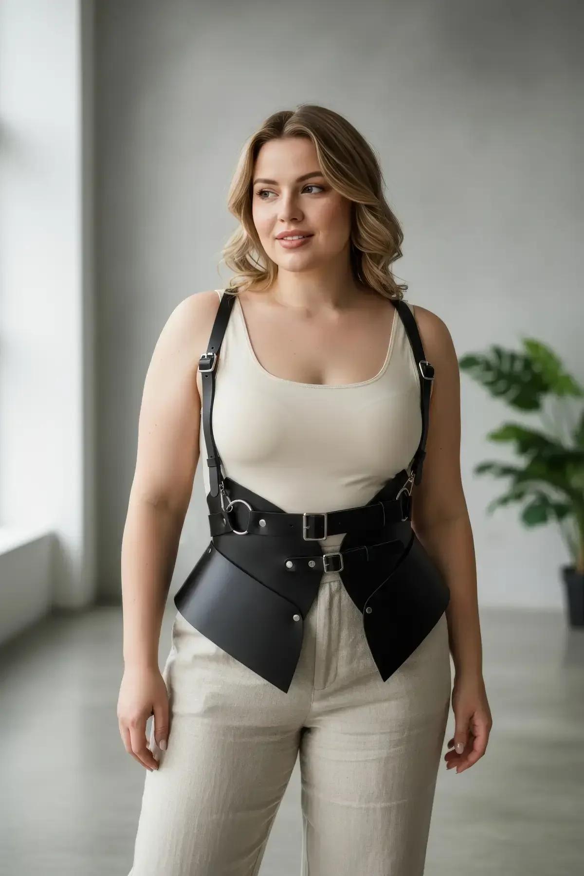Faux Leather Corset Harness Belt with Sculpted Waist