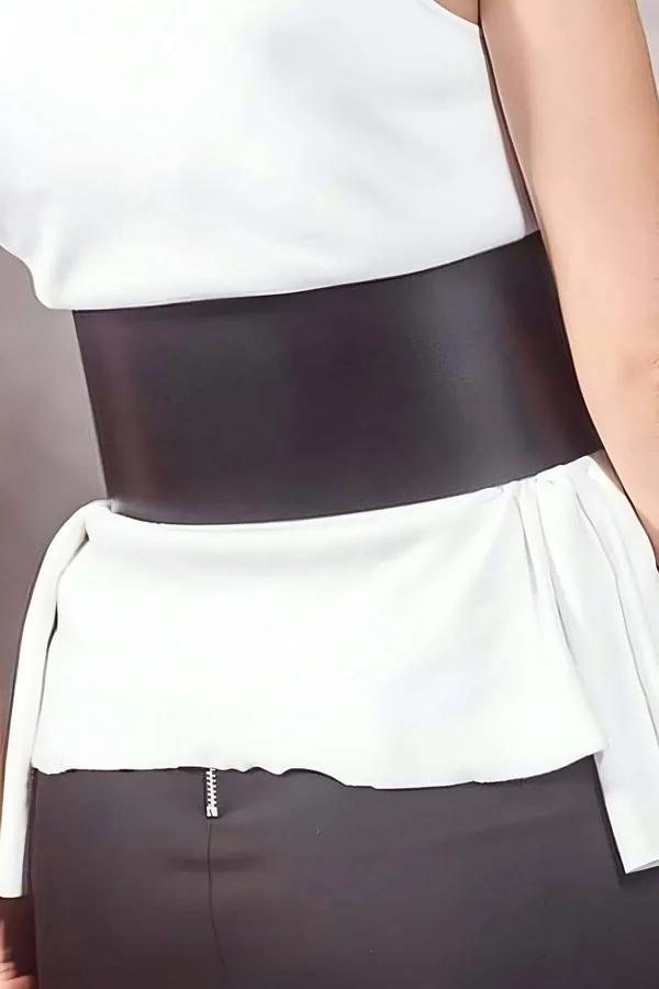 Wide Faux Leather Corset Belt with Triple Buckle