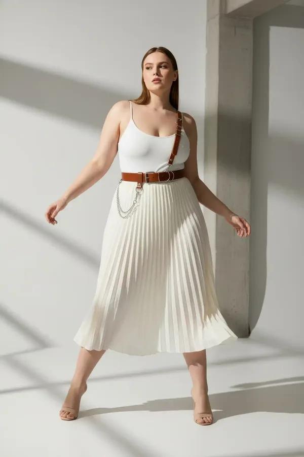 Tan Faux Leather Shoulder Strap Belt with Chain Detail