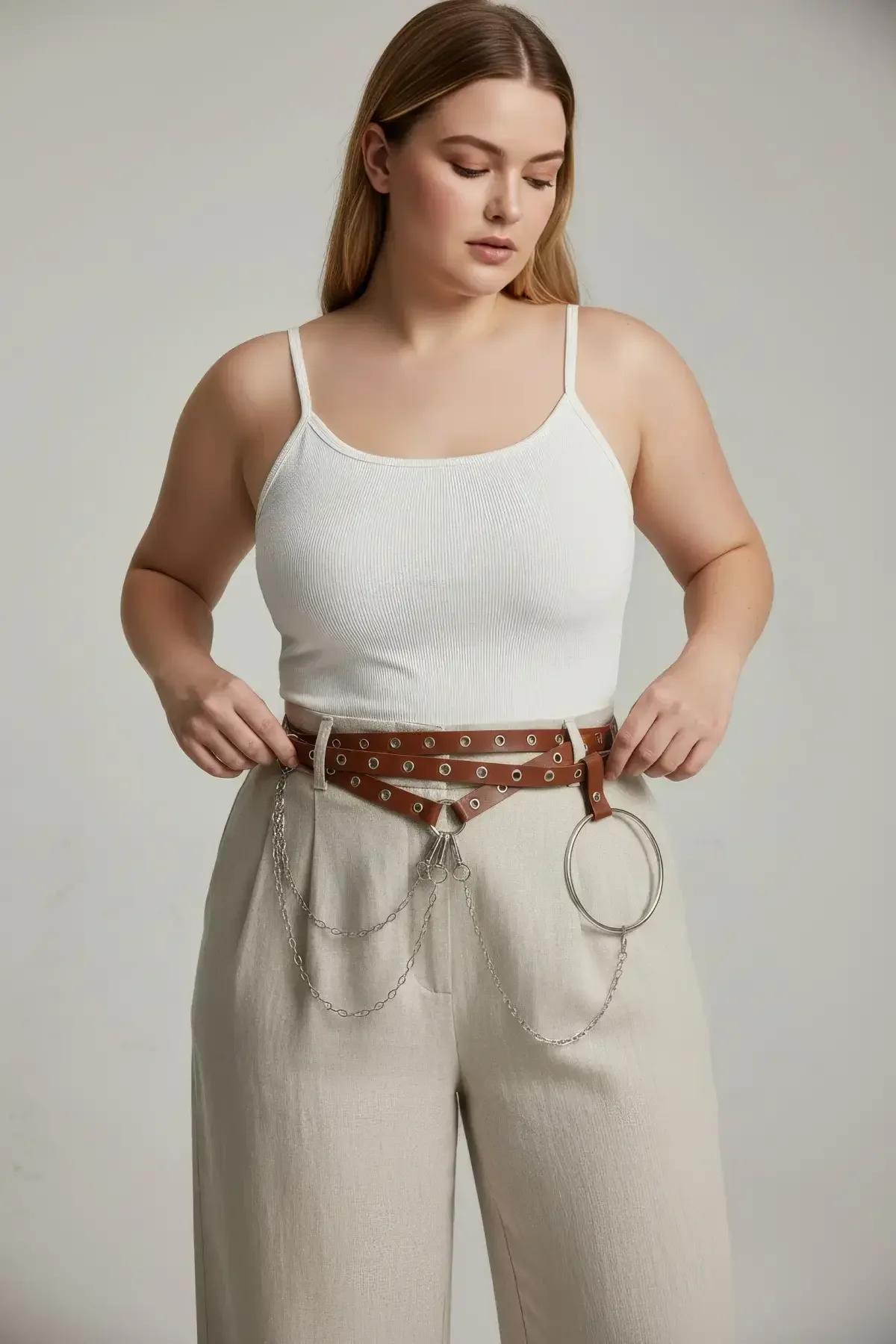 Brown Faux Leather Waist Harness with Draped Chains