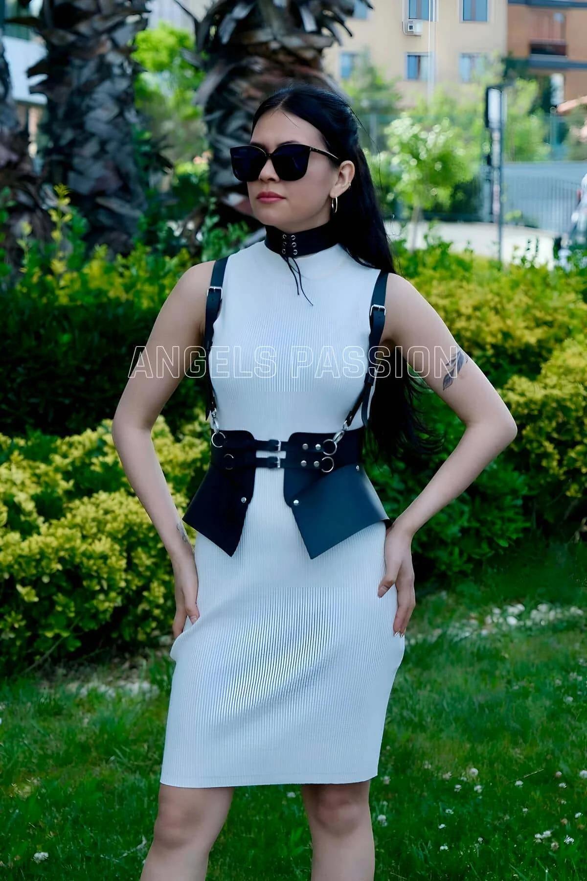 Structured Faux Leather Waist Harness with Wide Panels
