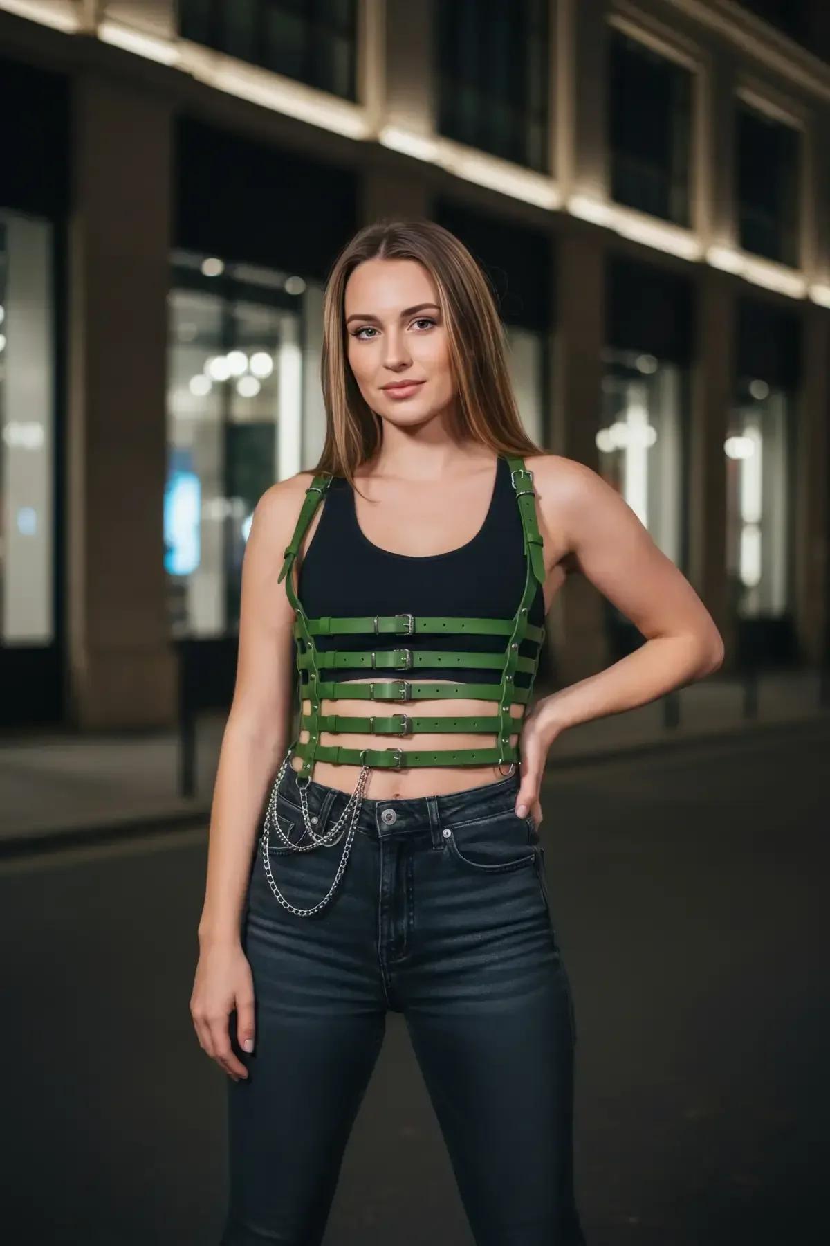 Multi-Buckle Body Harness with Waist Chain