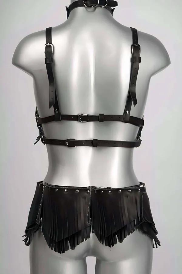 Fringed Bustier Harness Set with Studded Skirt & Choker