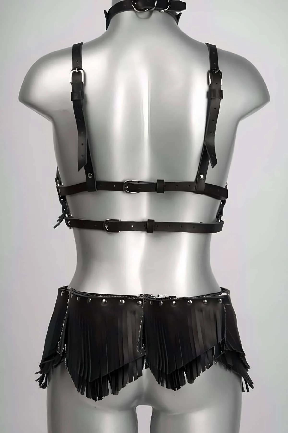 Fringed Bustier Harness Set with Studded Skirt & Choker