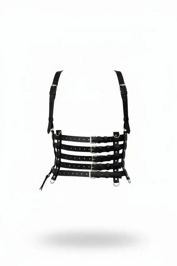 Multi-Strap Faux Leather Corset Harness with Buckle Details