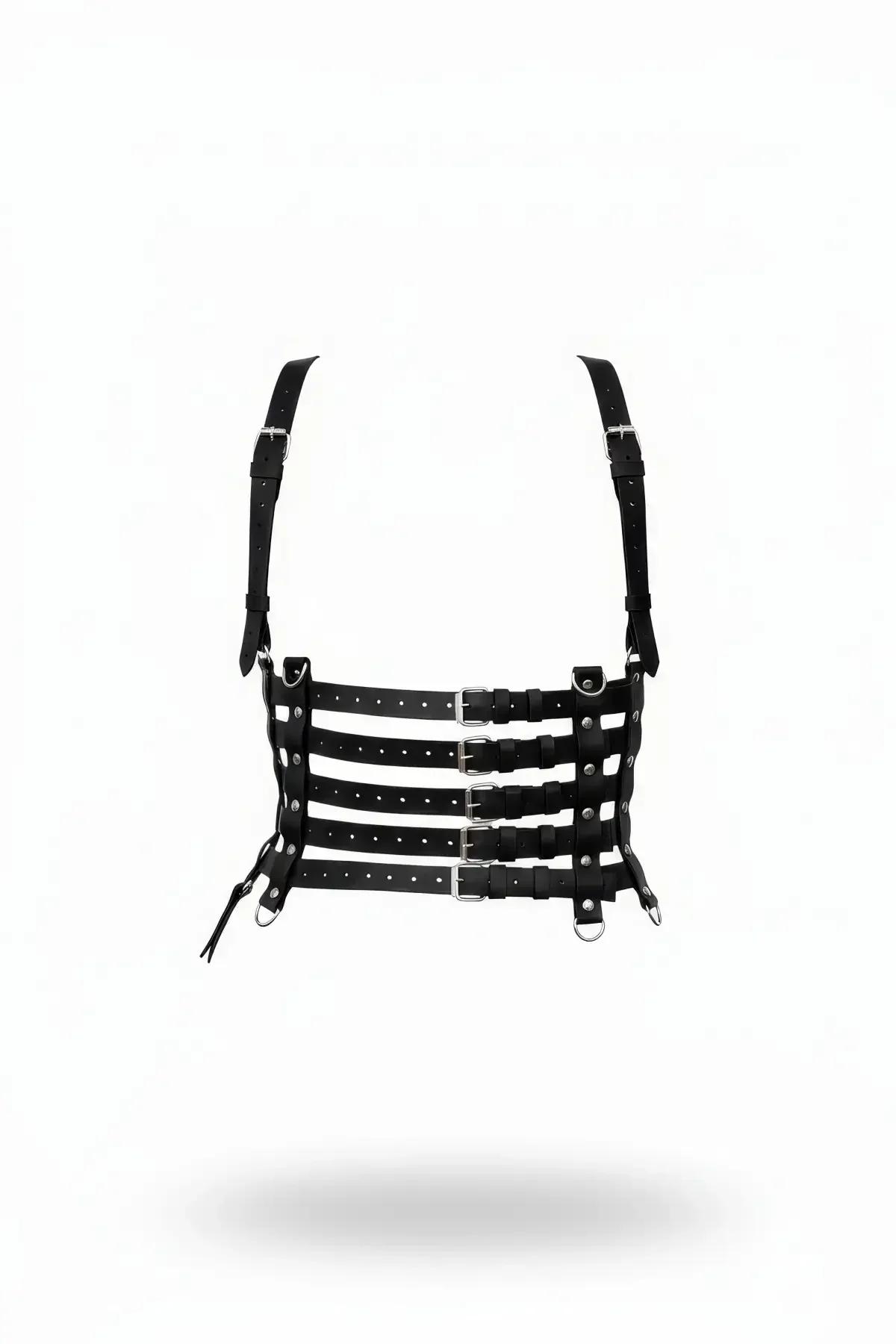 Multi-Strap Faux Leather Corset Harness with Buckle Details