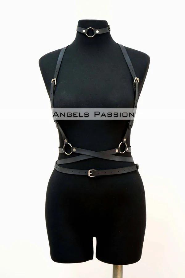 Adjustable Faux Leather Chest Harness and Choker Set