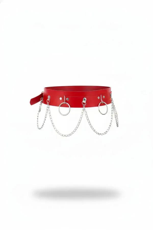 Red Waist Harness with O-Rings and Draping Chains