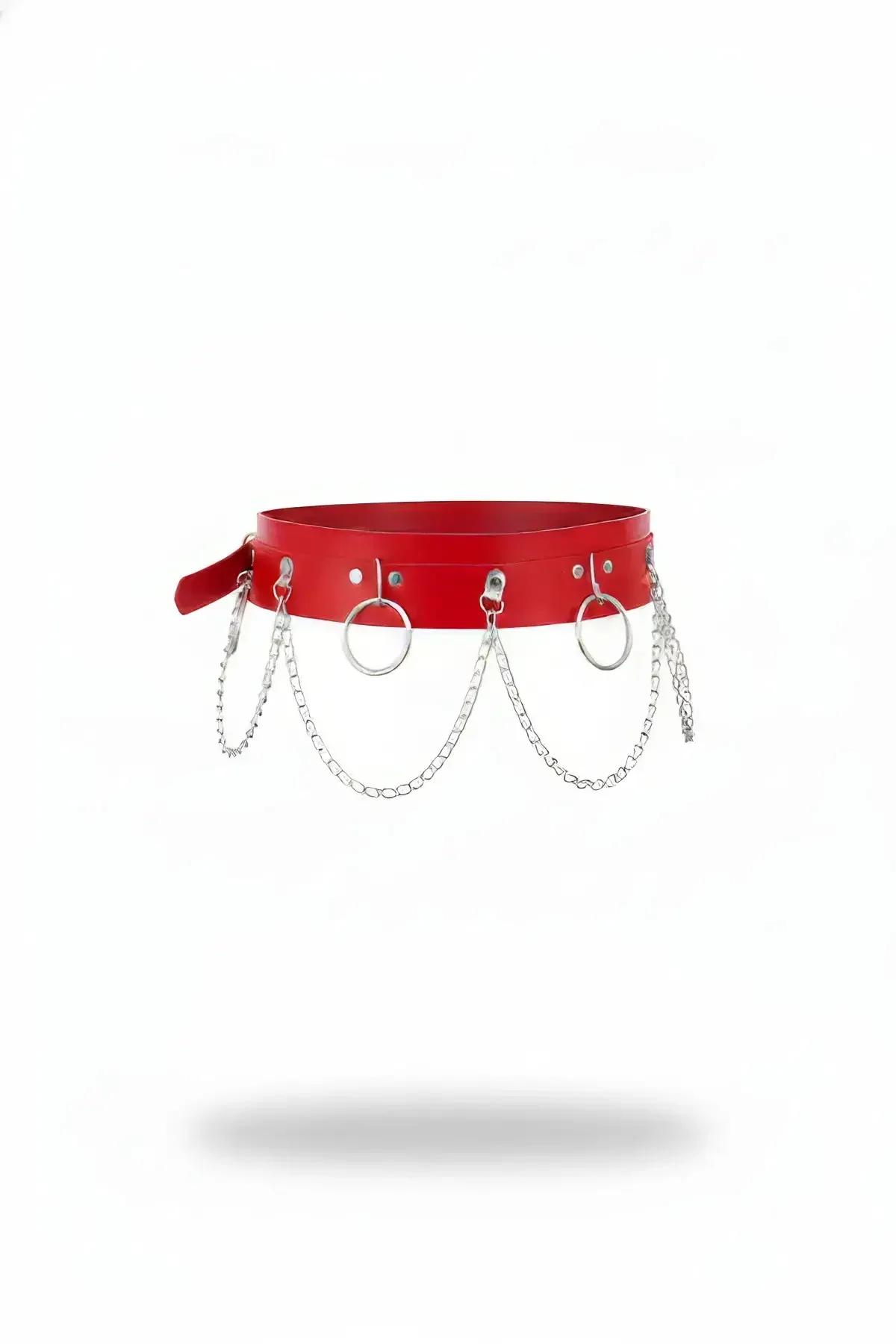 Red Waist Harness with O-Rings and Draping Chains