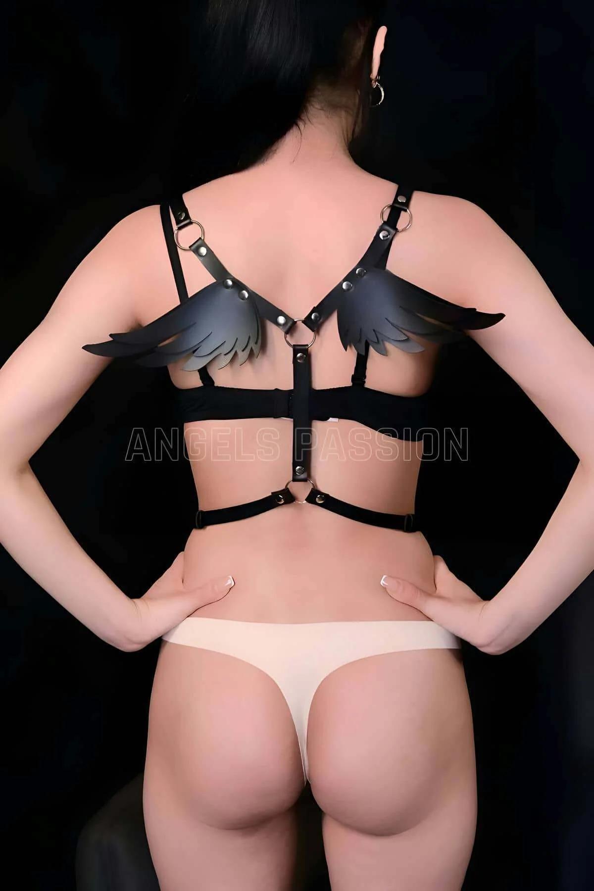 Winged Body Harness with Black Faux Leather Straps