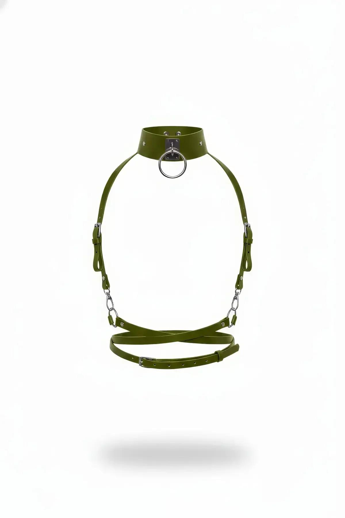 Neck-to-Waist Harness with Studded Choker & Chain